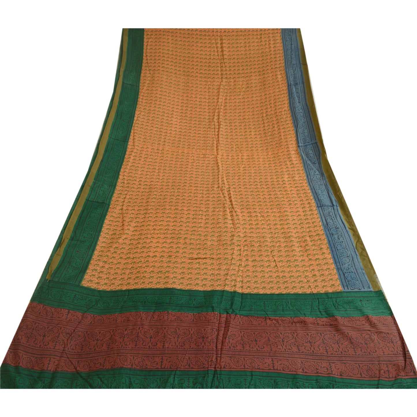 Санскритские винтажные сари индийское оранжево-зеленое сари из чистого шелка с принтом ремесло устойчивая ткань