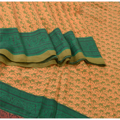 Санскритские винтажные сари индийское оранжево-зеленое сари из чистого шелка с принтом ремесло устойчивая ткань