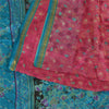 Sanskriti Vintage Sarees Pink/Blue Zari Boder Print Pure Silk Sari Craft Sustainable Fabric
