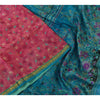 Sanskriti Vintage Sarees Pink/Blue Zari Boder Print Pure Silk Sari Craft Sustainable Fabric