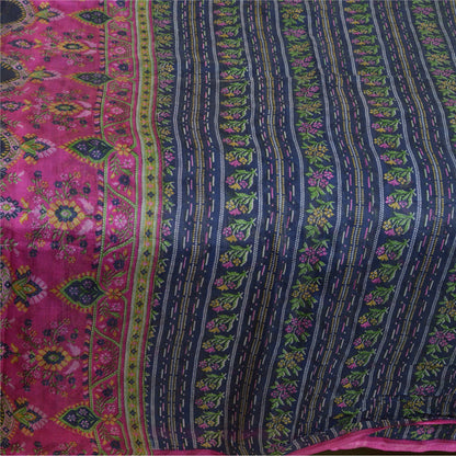 Sanskriti Vintage Sarees Blue/Pink Pure Silk Printed Sari Soft 5yd Craft Sustainable Fabric