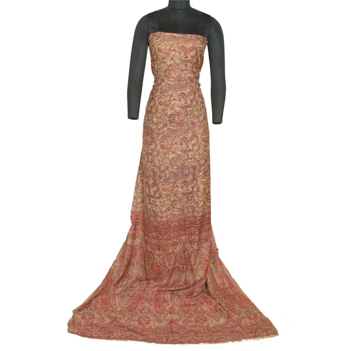 Sanskriti Vintage Sarees Red/Beige Pure Silk Printed Sari 5yd Soft Craft Sustainable Fabric