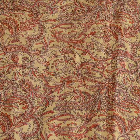 Sanskriti Vintage Sarees Rød/Beige Ren Silke Trykt Sari 5 m Blødt Håndværksmæssigt Bæredygtigt Stoff