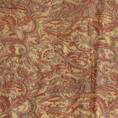 Sanskriti Vintage Sarees Red/Beige Pure Silk Printed Sari 5yd Soft Craft Sustainable Fabric