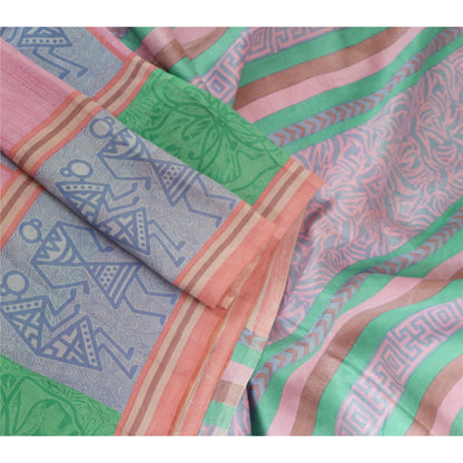 Sanskriti Vintage Sarees Multi Warli Art Pure Silk Printed Sari 5yd Craft Sustainable Fabric