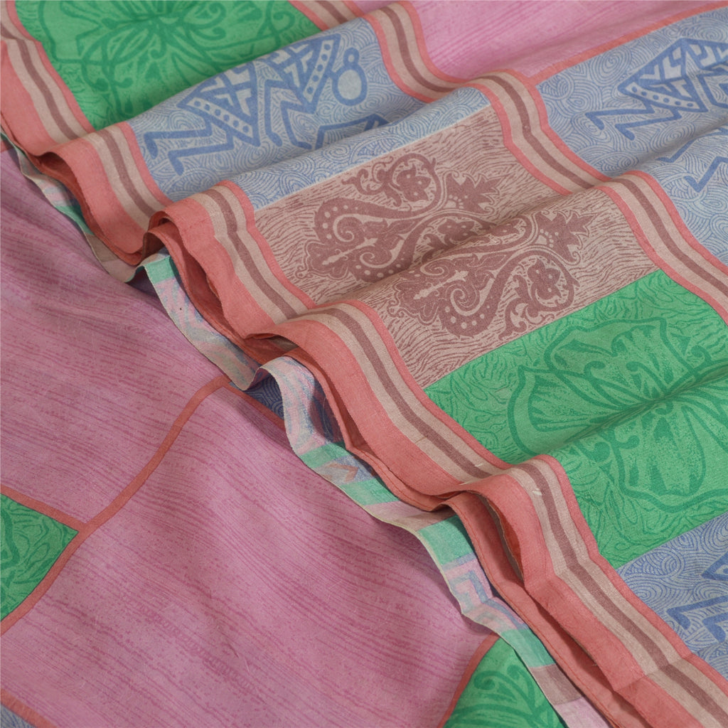 Sanskriti Vintage Sarees Multi Warli Art Pure Silk Printed Sari 5yd Craft Sustainable Fabric