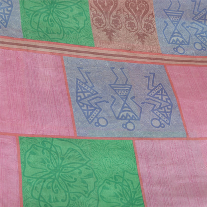 Sanskriti Vintage Sarees Multi Warli Art Pure Silk Printed Sari 5yd Craft Sustainable Fabric