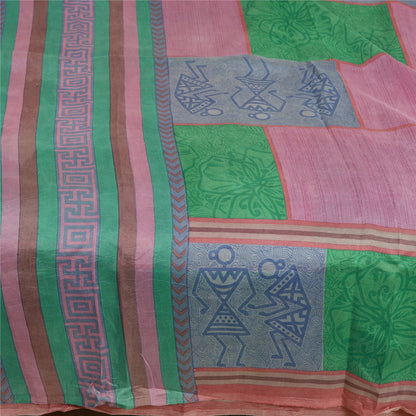 Sanskriti Vintage Sarees Multi Warli Art Pure Silk Printed Sari 5yd Craft Sustainable Fabric
