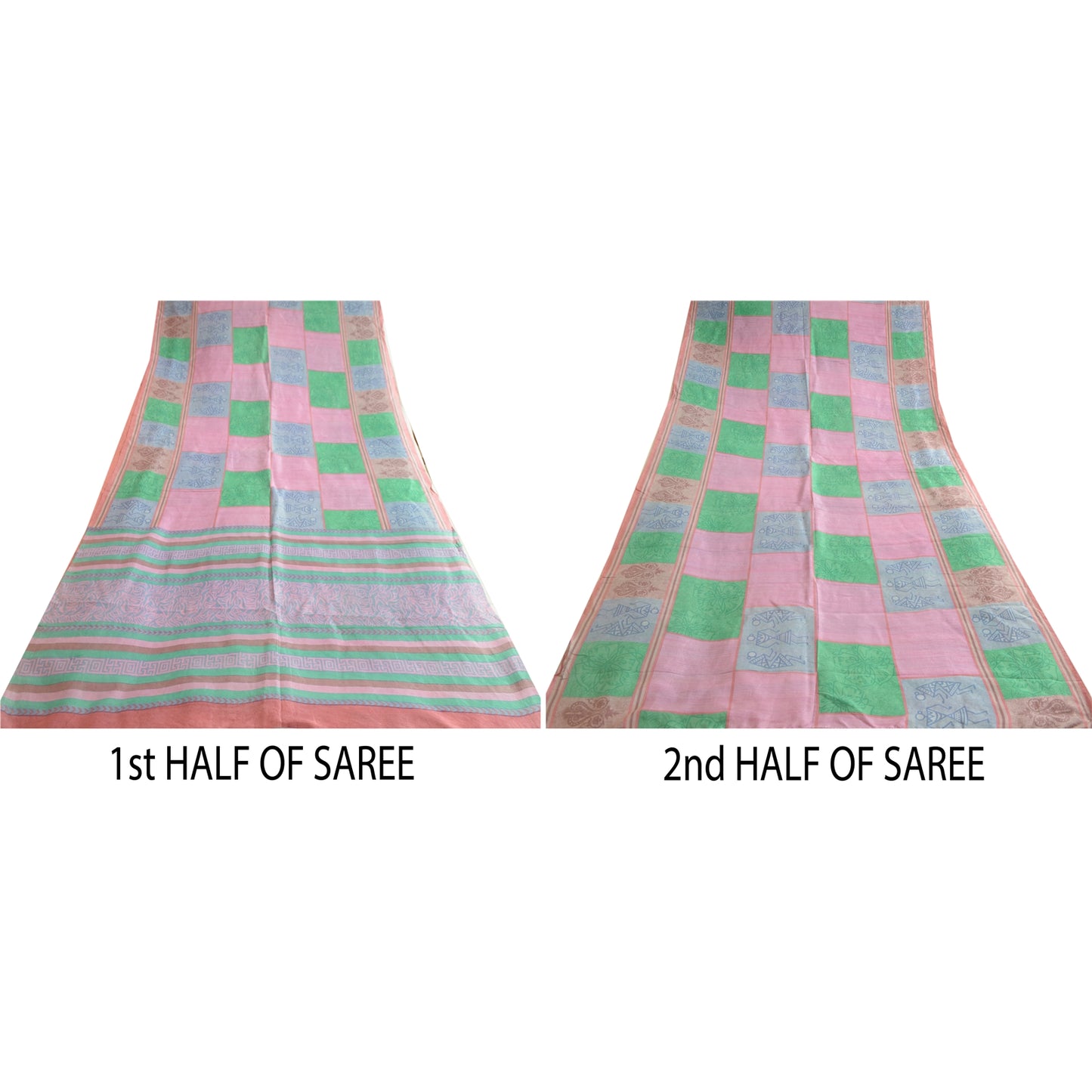 Sanskriti Vintage Sarees Multi Warli Art Pure Silk Printed Sari 5yd Craft Sustainable Fabric