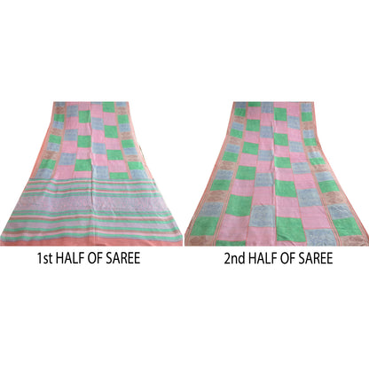 Sanskriti Vintage Sarees Multi Warli Art Pure Silk Printed Sari 5yd Craft Sustainable Fabric