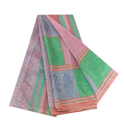 Sanskriti Vintage Sarees Multi Warli Art Pure Silk Printed Sari 5yd Craft Sustainable Fabric