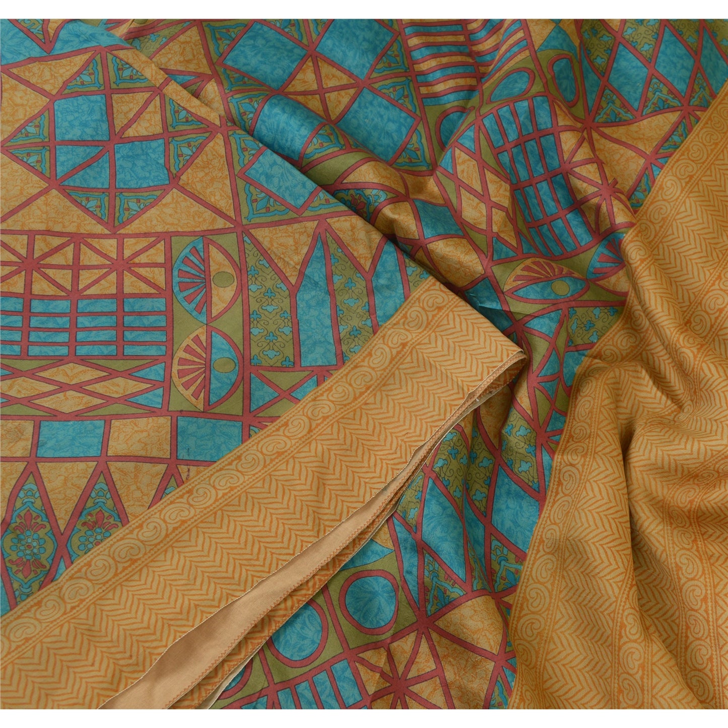 Sanskriti Vintage Sarees Indian Multi 100% Pure Silk Printed Sari Craft Sustainable Fabric