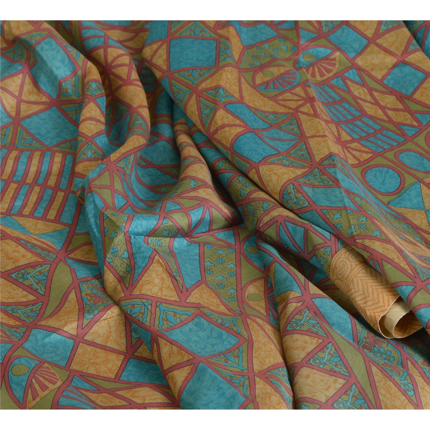 Sanskriti Vintage Sarees Indian Multi 100% Pure Silk Printed Sari Craft Sustainable Fabric