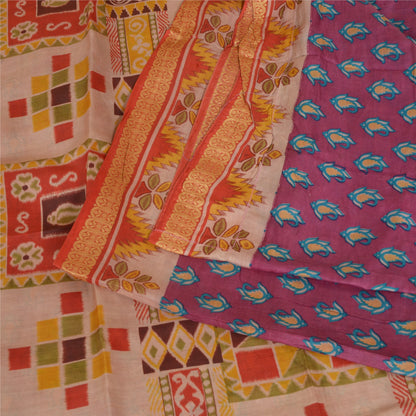 Sanskriti Vintage Sarees Purple 100% Pure Silk Printed Sari Floral Craft Sustainable Fabric