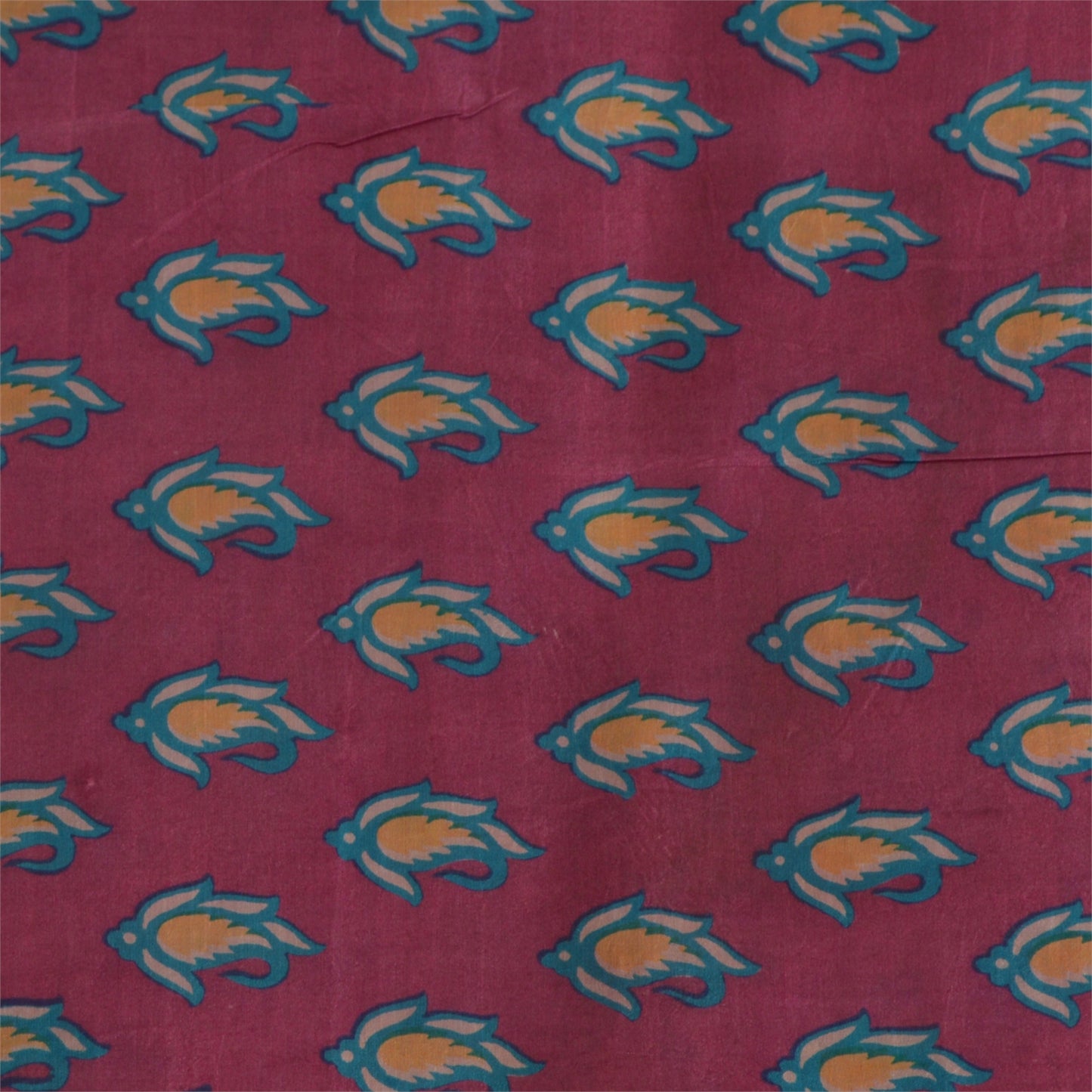 Sanskriti Vintage Sarees Purple 100% Pure Silk Printed Sari Floral Craft Sustainable Fabric