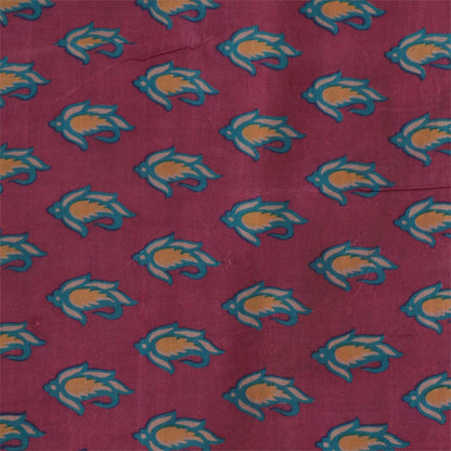 Sanskriti Vintage Sarees Purple 100% Pure Silk Printed Sari Floral Craft Sustainable Fabric