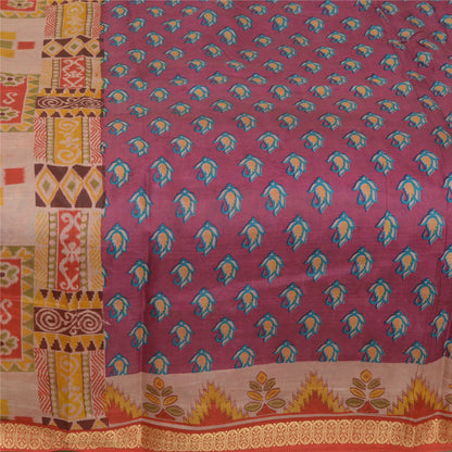 Sanskriti Vintage Sarees Purple 100% Pure Silk Printed Sari Floral Craft Sustainable Fabric