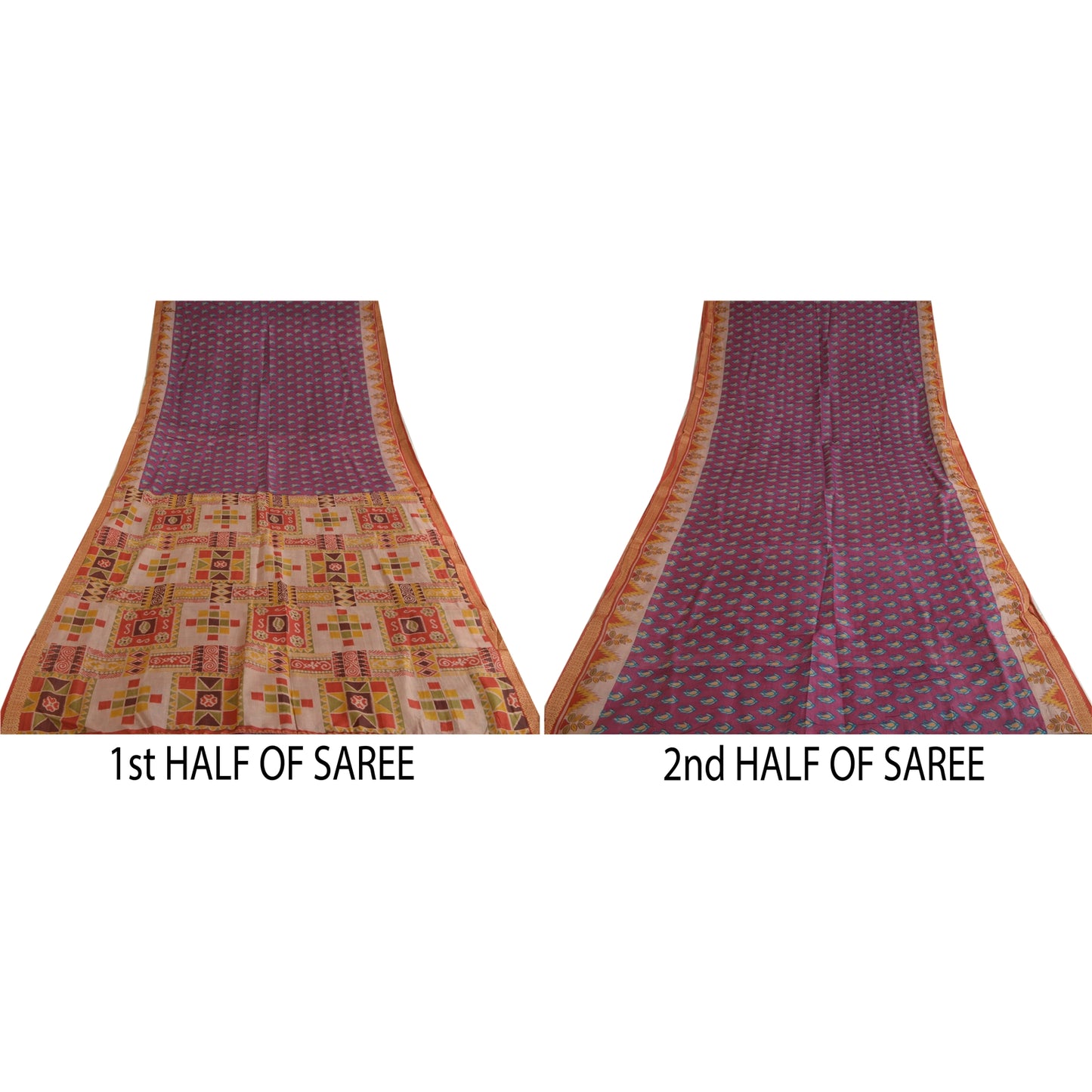 Sanskriti Vintage Sarees Purple 100% Pure Silk Printed Sari Floral Craft Sustainable Fabric