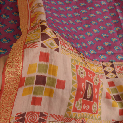 Sanskriti Vintage Sarees Purple 100% Pure Silk Printed Sari Floral Craft Sustainable Fabric