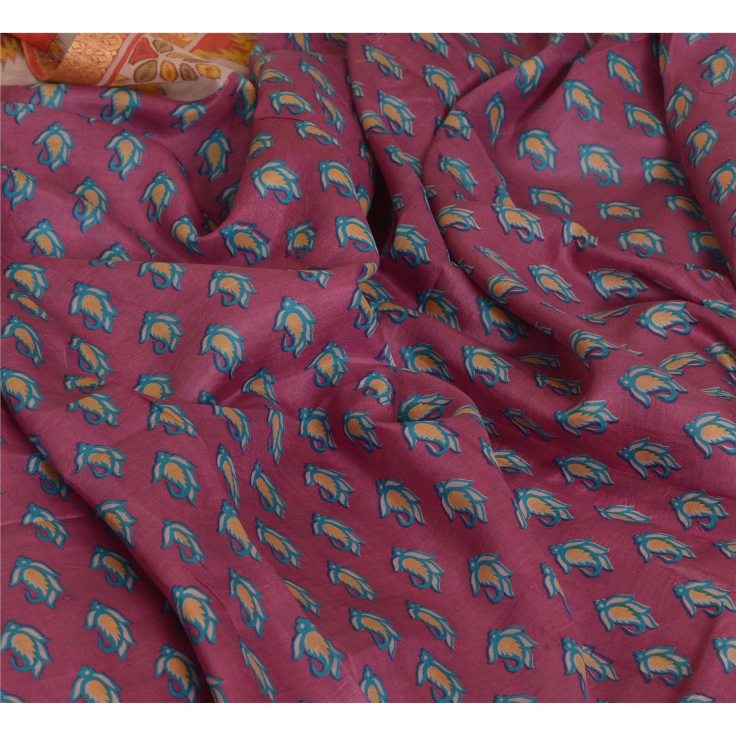 Sanskriti Vintage Sarees Purple 100% Pure Silk Printed Sari Floral Craft Sustainable Fabric