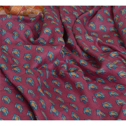 Sanskriti Vintage Sarees Purple 100% Pure Silk Printed Sari Floral Craft Sustainable Fabric