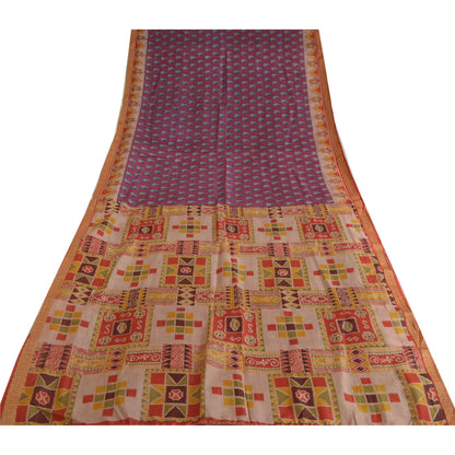 Sanskriti Vintage Sarees Purple 100% Pure Silk Printed Sari Floral Craft Sustainable Fabric