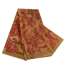 Load image into Gallery viewer, Sanskriti Vintage Sarees Peach/Red Zari Border Pure Silk Print Sari Craft Fabric
