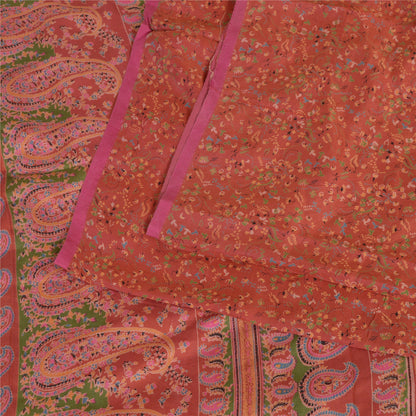 Санскритские винтажные сари индийское темно-красное чистое шелковое сари с принтом 5 ярдов ремесленная устойчивая ткань