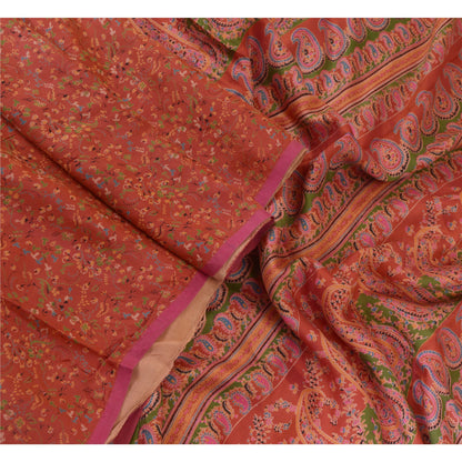 Санскритские винтажные сари индийское темно-красное чистое шелковое сари с принтом 5 ярдов ремесленная устойчивая ткань