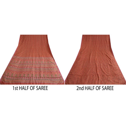 Санскритские винтажные сари индийское темно-красное чистое шелковое сари с принтом 5 ярдов ремесленная устойчивая ткань