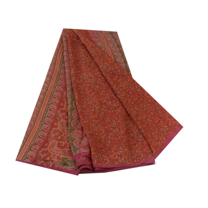 Санскритские винтажные сари индийское темно-красное чистое шелковое сари с принтом 5 ярдов ремесленная устойчивая ткань