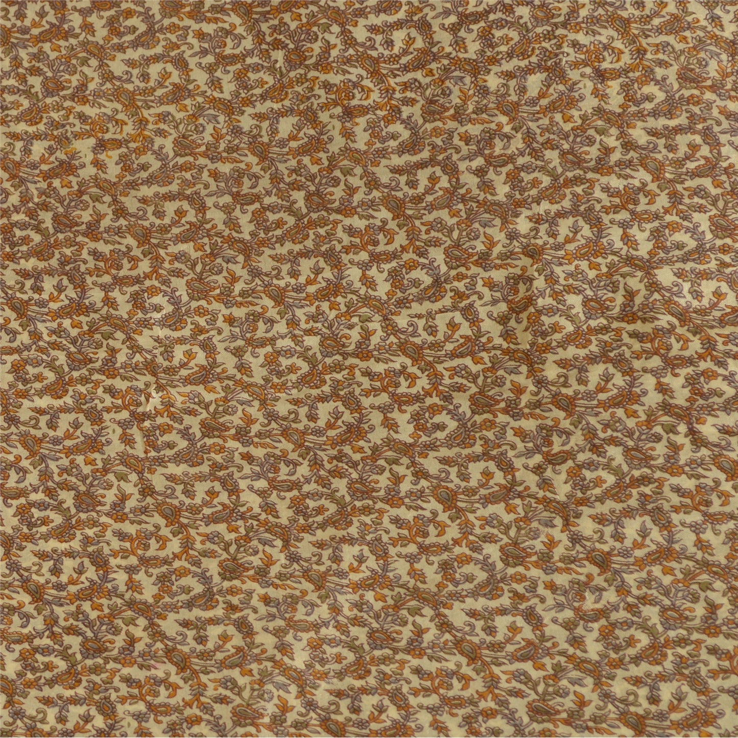 Sanskriti Vintage Sarees Cream Pure Silk Printed Woven Border Sari Craft Sustainable Fabric