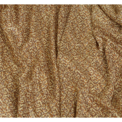 Sanskriti Vintage Sarees Cream Pure Silk Printed Woven Border Sari Craft Sustainable Fabric