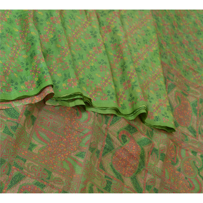 Sanskriti Vintage Green Indian Sarees 100% Pure Silk Printed Sari Craft Sustainable Fabric