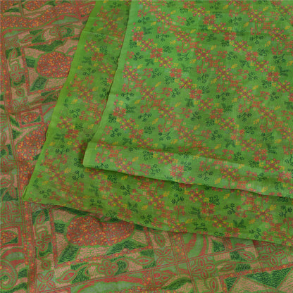 Sanskriti Vintage Green Indian Sarees 100% Pure Silk Printed Sari Craft Sustainable Fabric