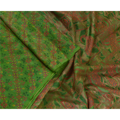 Sanskriti Vintage Green Indian Sarees 100% Pure Silk Printed Sari Craft Sustainable Fabric