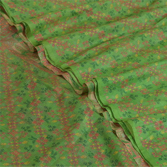 Sanskriti Vintage Green Indian Sarees 100% Pure Silk Printed Sari Craft Sustainable Fabric