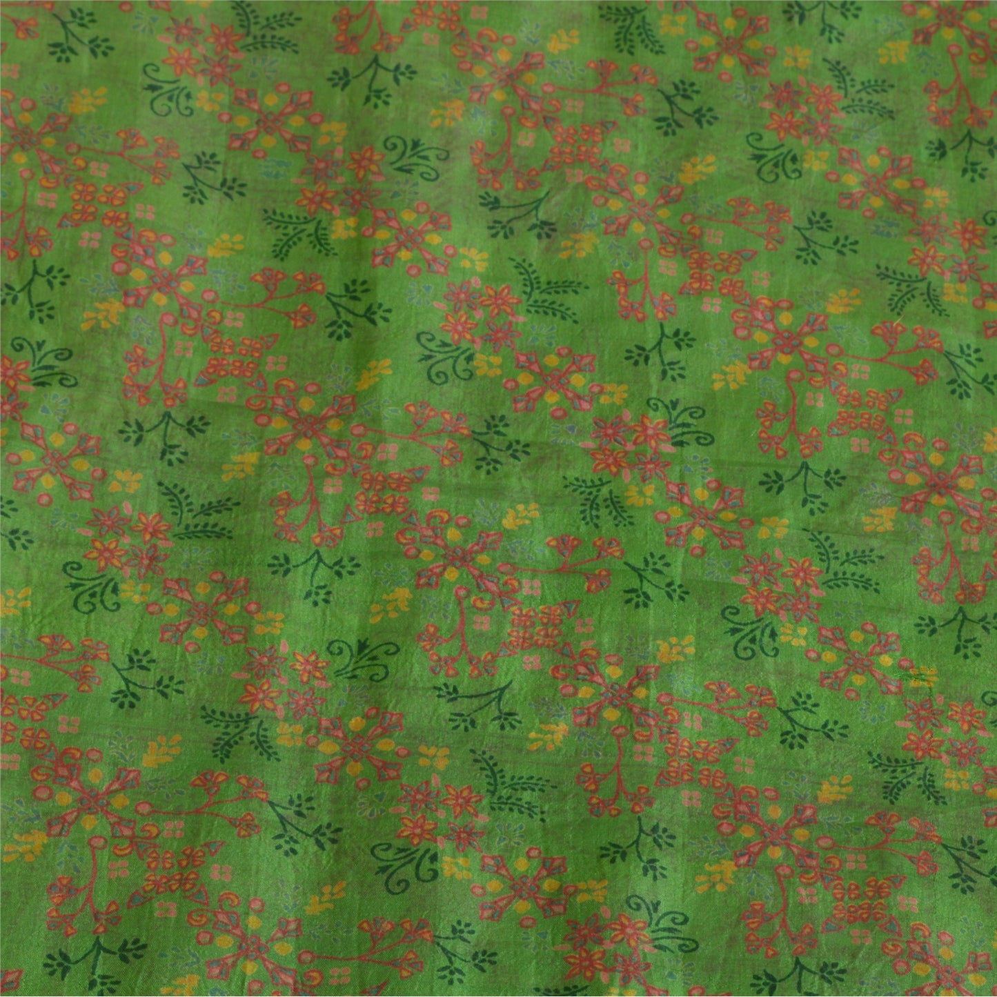 Sanskriti Vintage Green Indian Sarees 100% Pure Silk Printed Sari Craft Sustainable Fabric