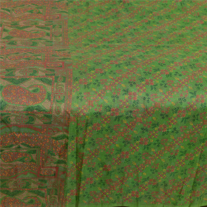 Sanskriti Vintage Green Indian Sarees 100% Pure Silk Printed Sari Craft Sustainable Fabric