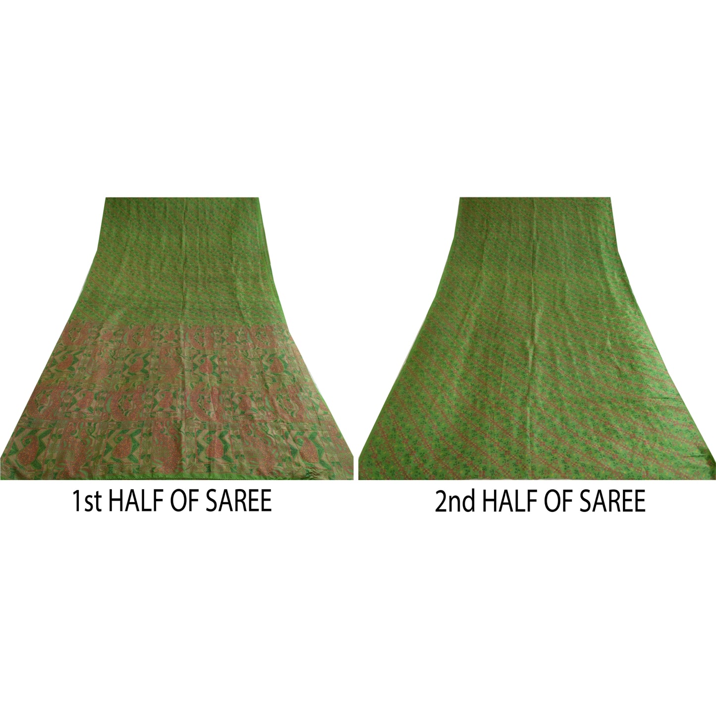 Sanskriti Vintage Green Indian Sarees 100% Pure Silk Printed Sari Craft Sustainable Fabric