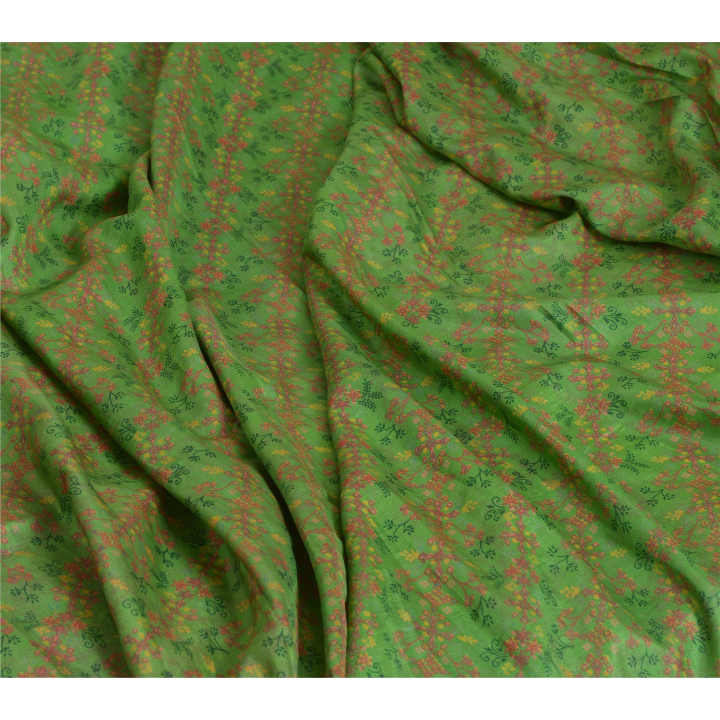 Sanskriti Vintage Green Indian Sarees 100% Pure Silk Printed Sari Craft Sustainable Fabric