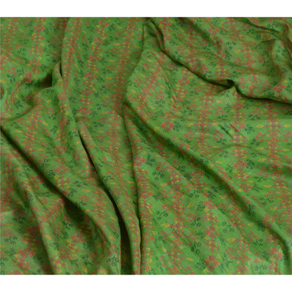 Sanskriti Vintage Green Indian Sarees 100% Pure Silk Printed Sari Craft Sustainable Fabric