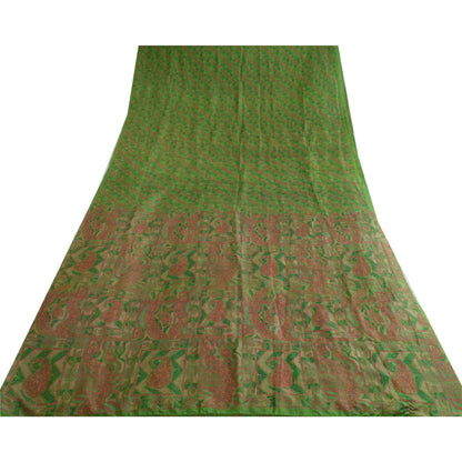 Sanskriti Vintage Green Indian Sarees 100% Pure Silk Printed Sari Craft Sustainable Fabric