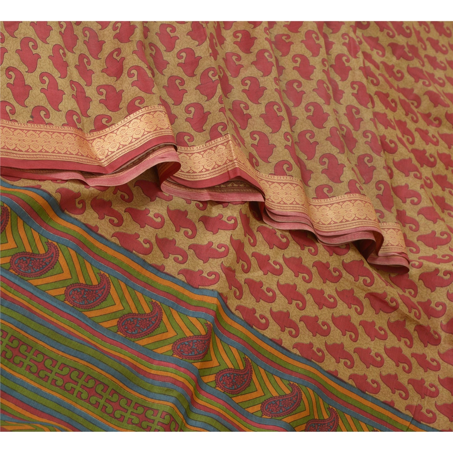 Sanskriti Vintage Brown Indian Sarees 100% Pure Silk Printed Sari Craft Sustainable Fabric