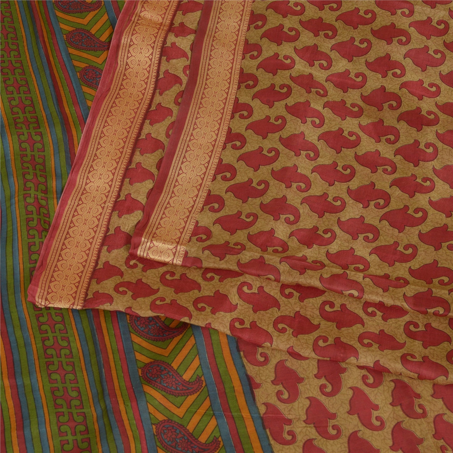 Sanskriti Vintage Brown Indian Sarees 100% Pure Silk Printed Sari Craft Sustainable Fabric