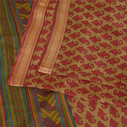 Sanskriti Vintage Brown Indian Sarees 100% Pure Silk Printed Sari Craft Sustainable Fabric