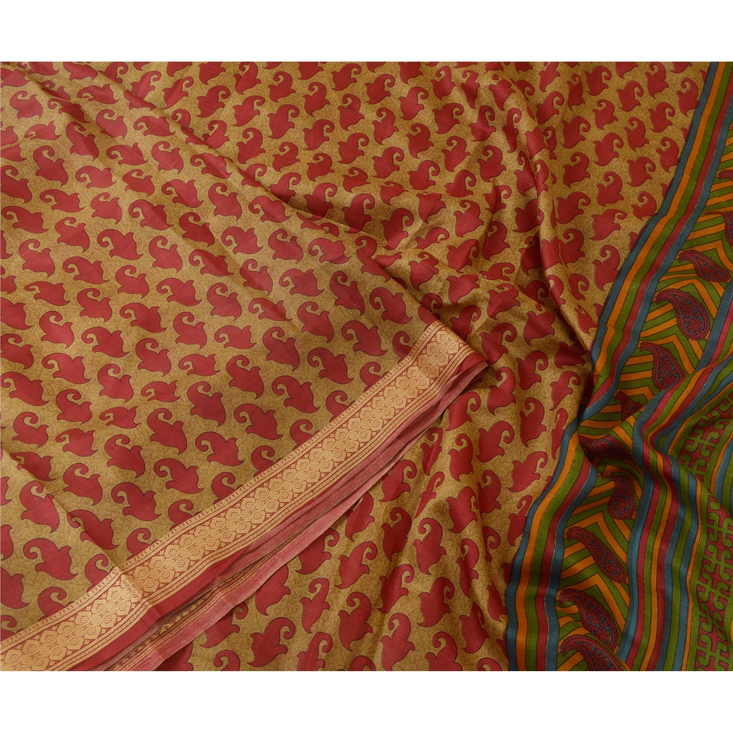 Sanskriti Vintage Brown Indian Sarees 100% Pure Silk Printed Sari Craft Sustainable Fabric