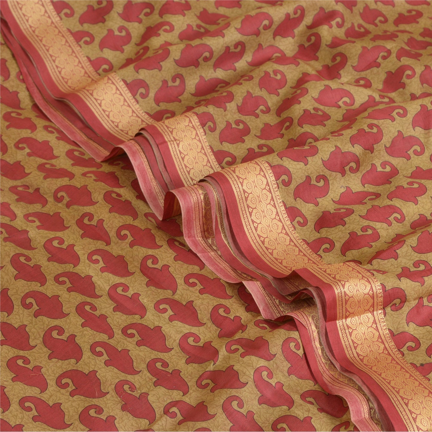 Sanskriti Vintage Brown Indian Sarees 100% Pure Silk Printed Sari Craft Sustainable Fabric