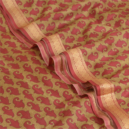 Sanskriti Vintage Brown Indian Sarees 100% Pure Silk Printed Sari Craft Sustainable Fabric