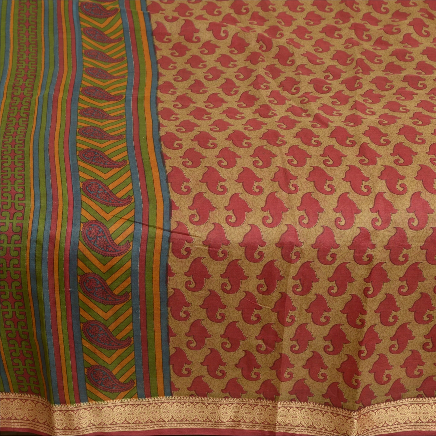 Sanskriti Vintage Brown Indian Sarees 100% Pure Silk Printed Sari Craft Sustainable Fabric